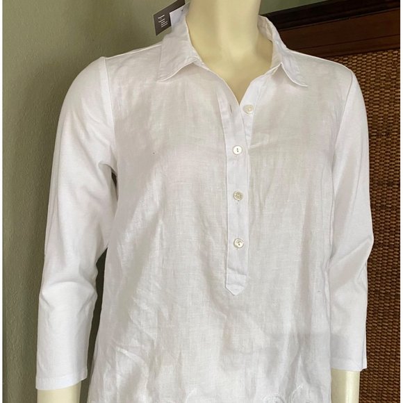 NWT size XSP XS petite J. Jill white linen tunic embroidered collar 3/4 sleeve n - Picture 8 of 9